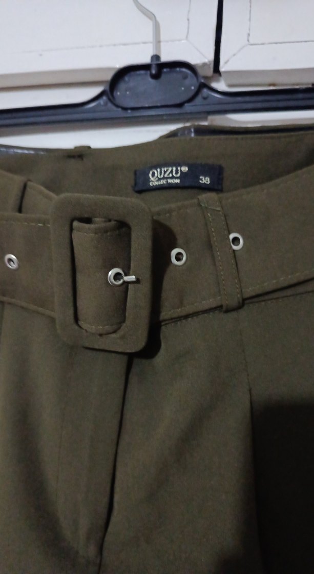 Kemerli  haki  renk  Kadın Pantolon Quzu. - Görsel 2