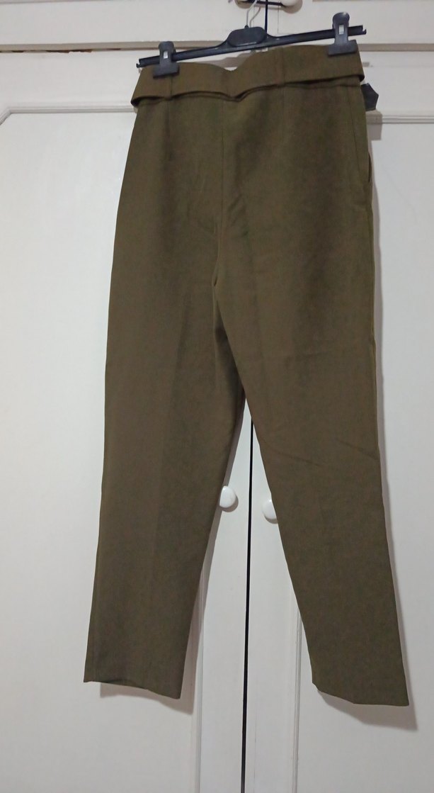 Kemerli  haki  renk  Kadın Pantolon Quzu. - Görsel 3