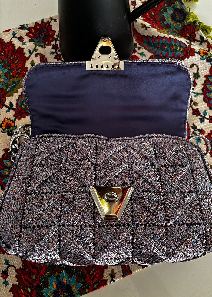 El emeği kanvas çanta astarlı ,simli ip - Görsel 3