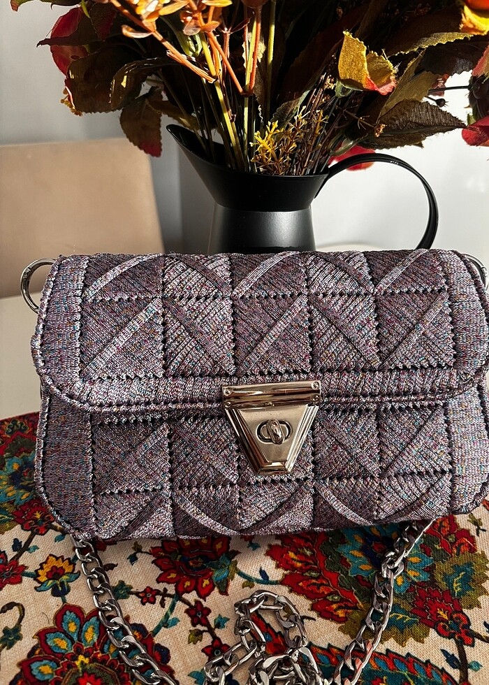 El emeği kanvas çanta astarlı ,simli ip - Görsel 2