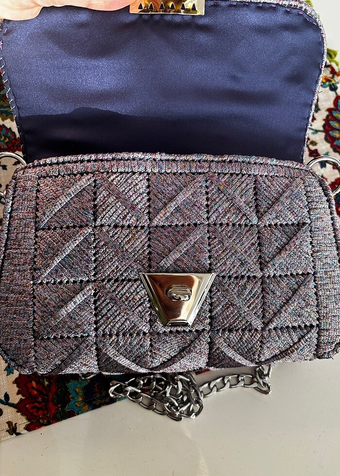 El emeği kanvas çanta astarlı ,simli ip - Görsel 4