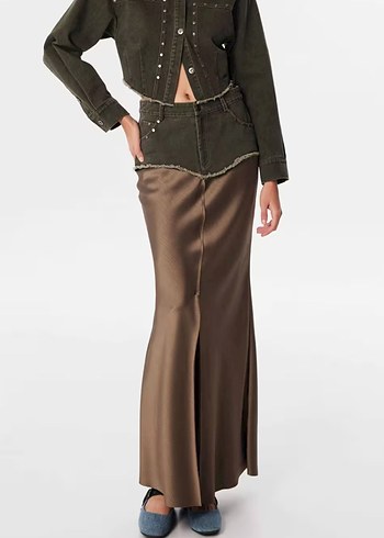 Twist Jean detaylı saten etek