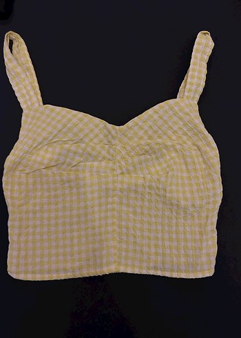 Sarı Kareli Kız Bluzu V Yaka Pilili - Görsel 2