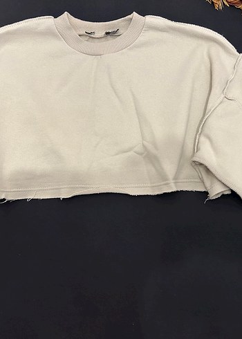 Bej Kısa Kesim Kadın Sweatshirt - Görsel 2