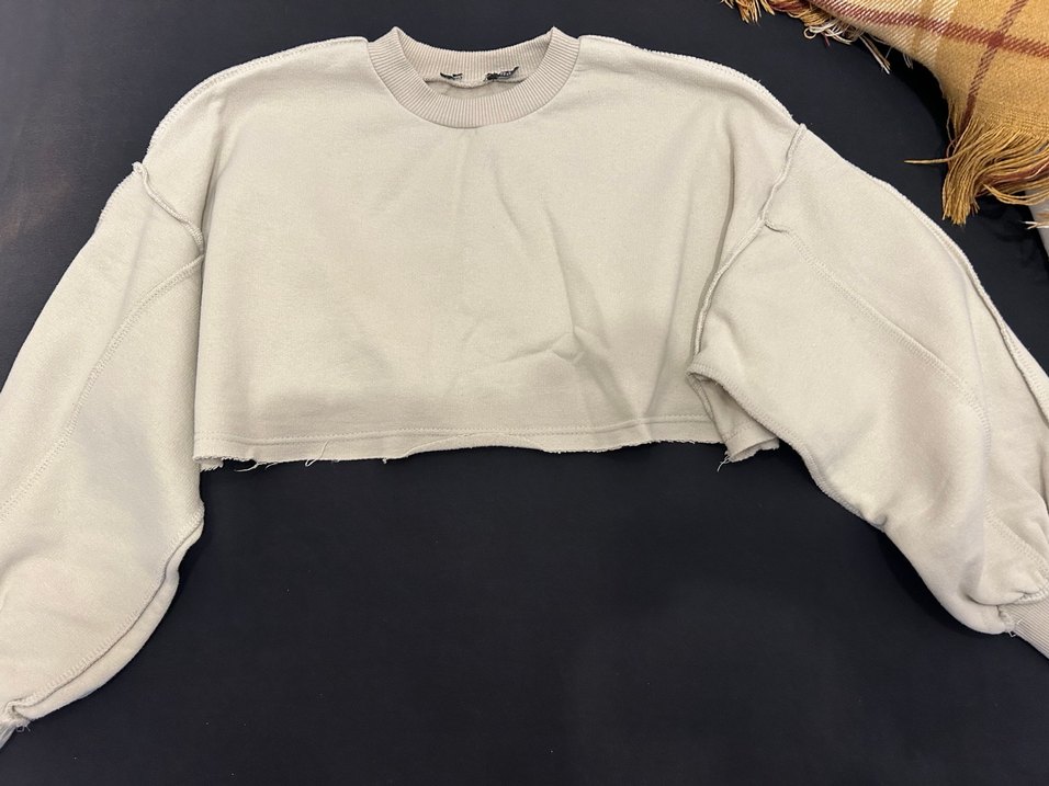 Bej Kısa Kesim Kadın Sweatshirt - Görsel 2