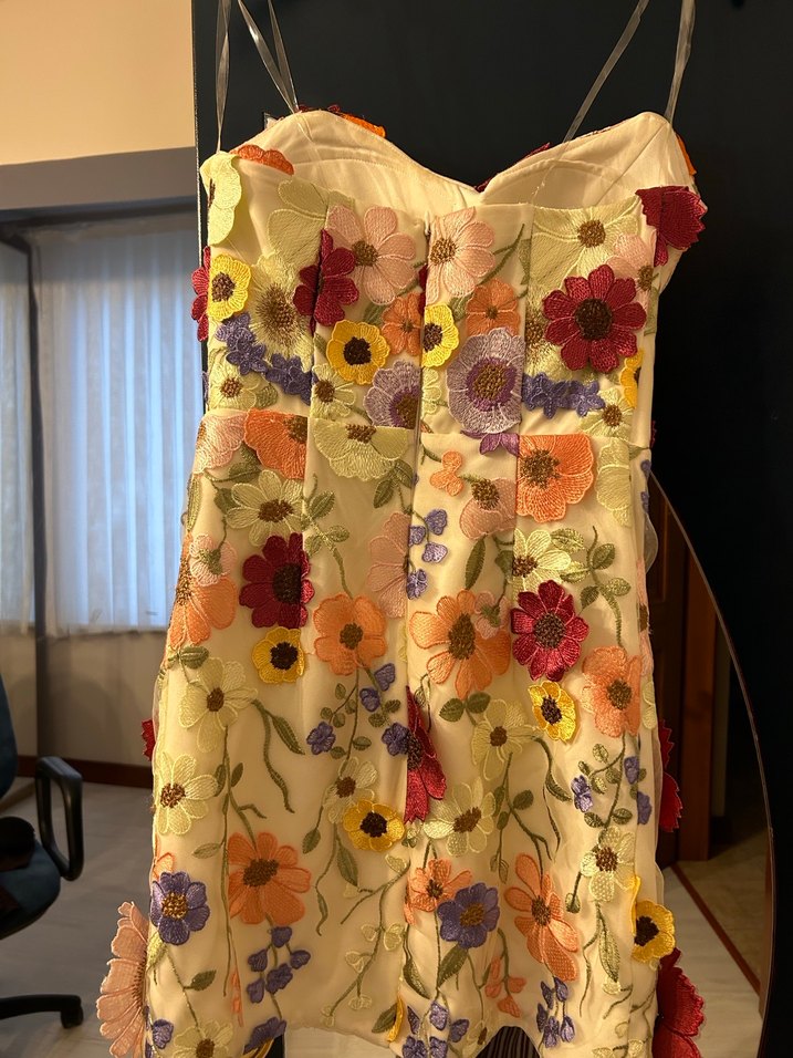 Çiçek Desenli Straplez Mini Elbise - Görsel 3