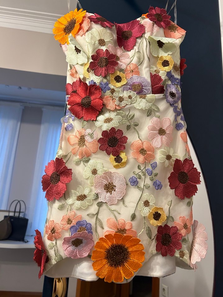 Çiçek Desenli Straplez Mini Elbise - Görsel 2