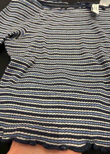 Uzun Kollu Çizgili Kadın Crop Top - Görsel 2