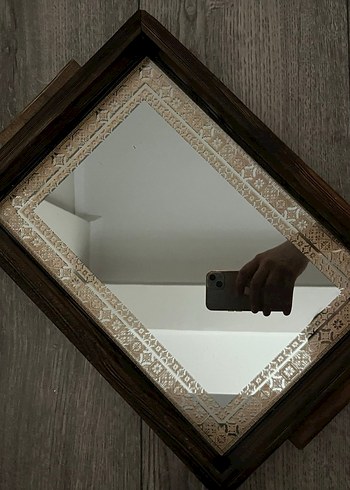Koyu Bej Desenli Ahşap Çerçeveli Aynalı tepsi - Görsel 2