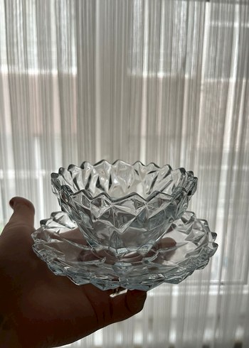 Şeffaf Kristal Desenli Çay Fincanı ve Tabağı - Görsel 3