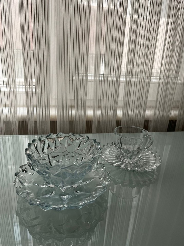 Şeffaf Kristal Desenli Çay Fincanı ve Tabağı - Görsel 2