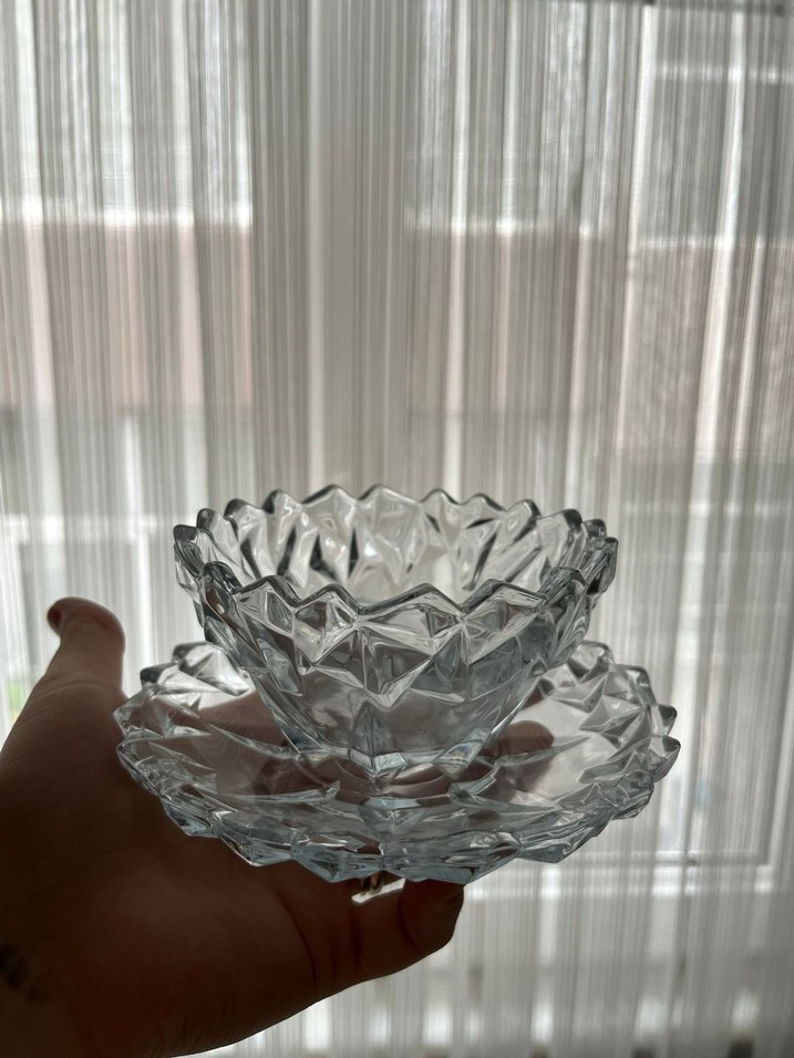 Şeffaf Kristal Desenli Çay Fincanı ve Tabağı - Görsel 3