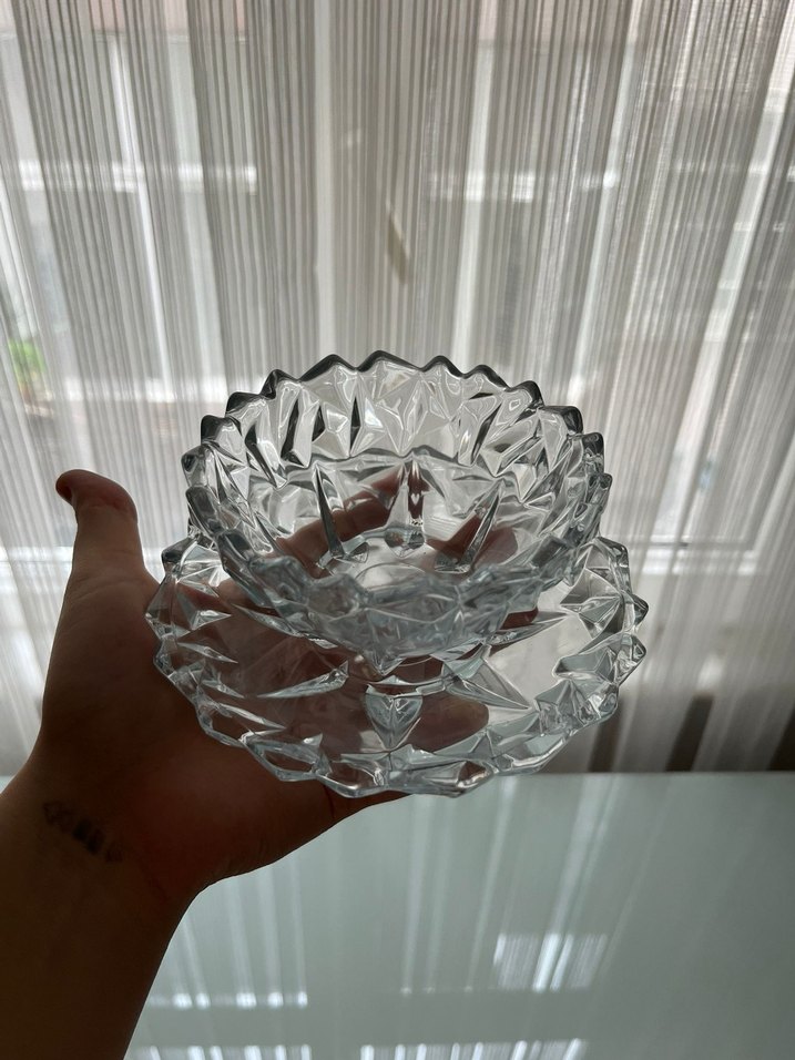 Şeffaf Kristal Desenli Çay Fincanı ve Tabağı - Görsel 4