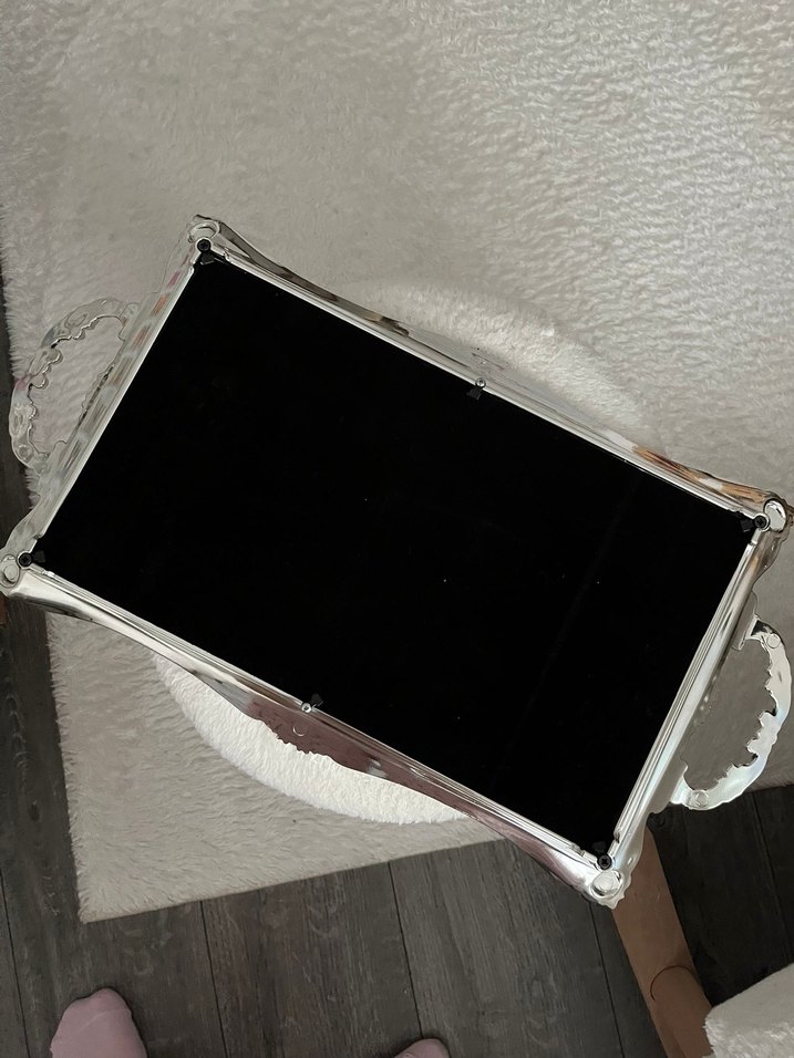 Siyah Mermer Desenli Gümüş Tepsi - Görsel 4