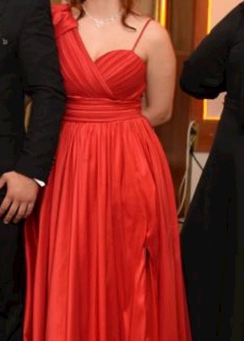 Kırmızı Drapeli  Abiye Elbise - Görsel 2