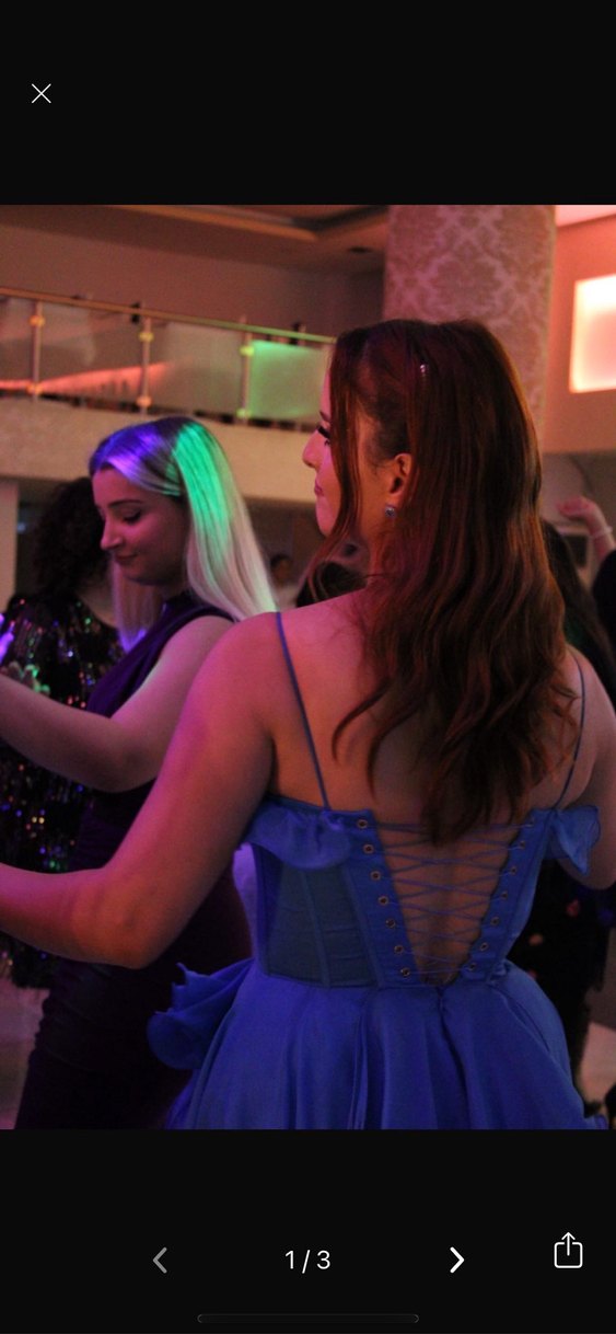 Mavi Straplez Uzun Elbise Fırfırlı - Görsel 3