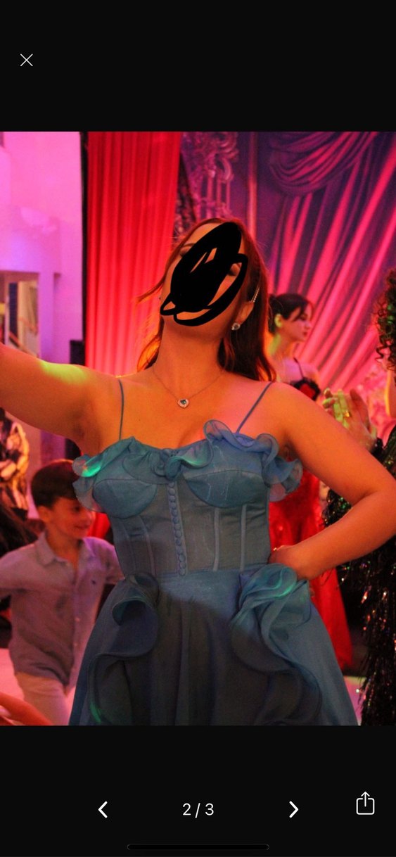 Mavi Straplez Uzun Elbise Fırfırlı - Görsel 2