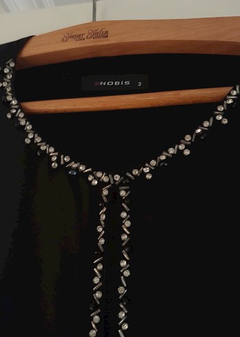 Siyah Uzun Kollu V Yakalı büyük beden Abiye - Görsel 2