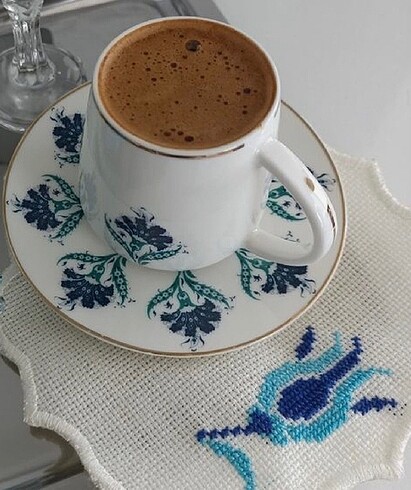  Kahve yanı kanaviçe peçete