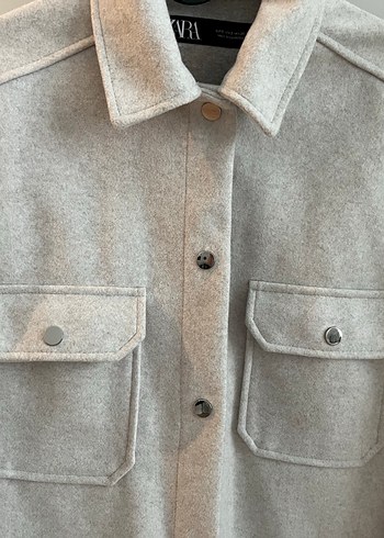 Zara Gri Midi Düğmeli Rahat Kadın Kaban - Görsel 3