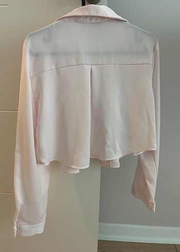 Zara pembe parlak crop gömlek - Görsel 3
