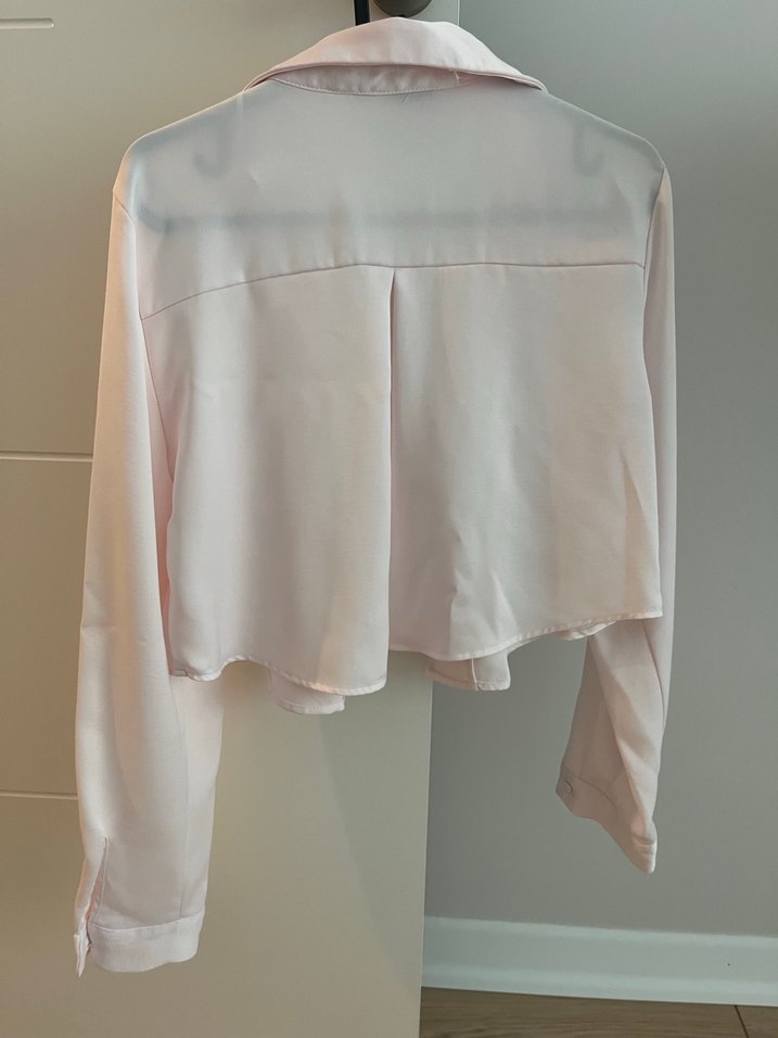 Zara pembe parlak crop gömlek - Görsel 3