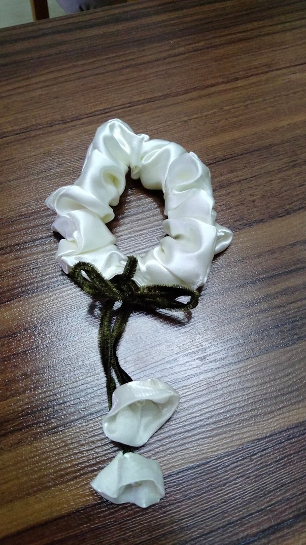 Beyaz Saten Lastikli Bohem Saç Tokası - Görsel 2