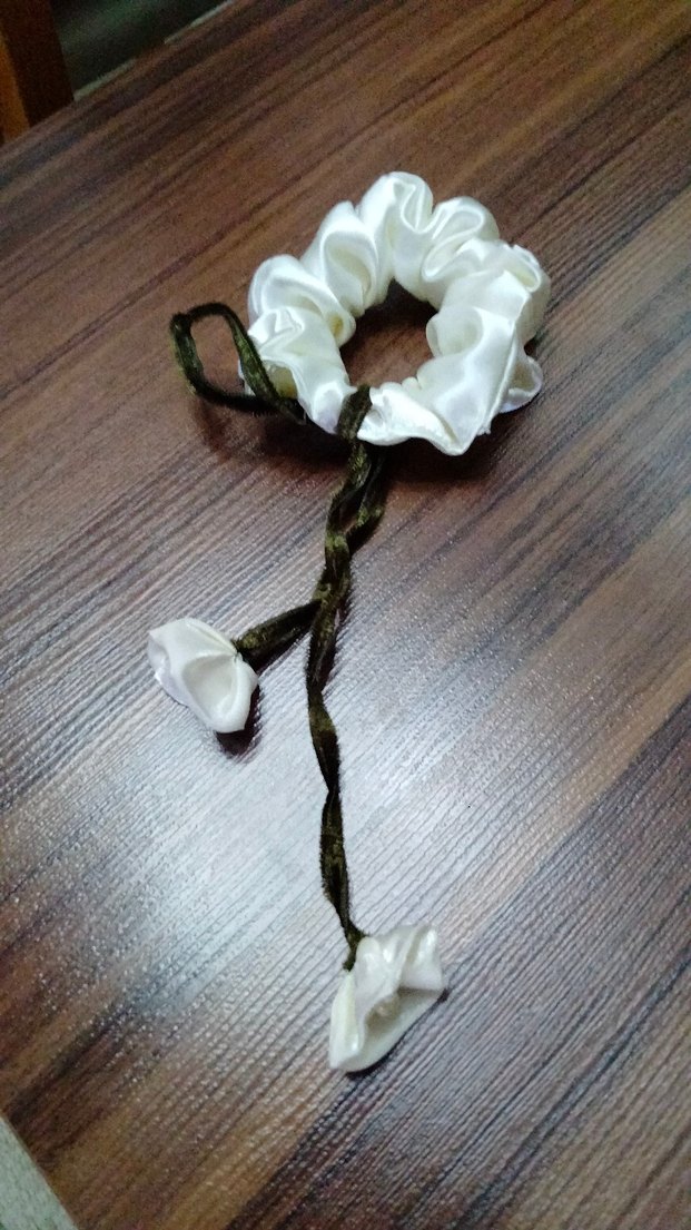 Beyaz Saten Lastikli Bohem Saç Tokası - Görsel 5