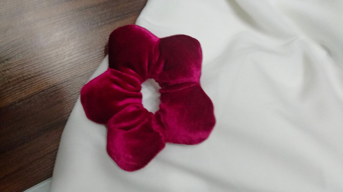kırmızı Kadife pufuduk dolgulu çiçek Saç Tokası - Görsel 3
