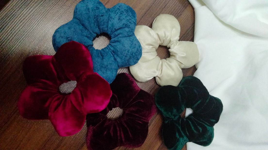 kırmızı Kadife pufuduk dolgulu çiçek Saç Tokası - Görsel 5