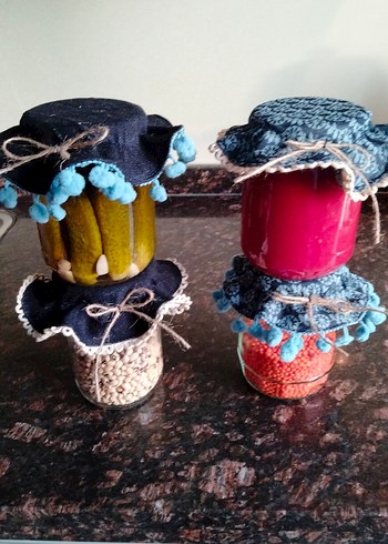 el emeği desenli kumaştan kavanoz kapak örtüsü - Görsel 7