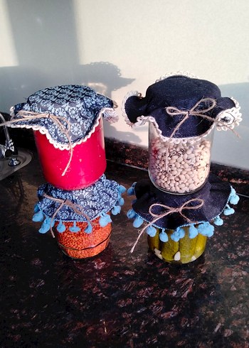 El Yapımı kot Kumaş kavanoz kapak örtüsü - Görsel 6