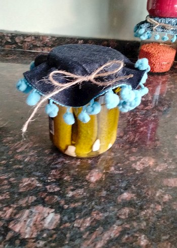 El emeği kot kumaştan kavanoz kapak örtüsü - Görsel 2