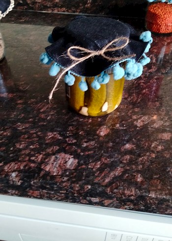 El emeği kot kumaştan kavanoz kapak örtüsü - Görsel 5