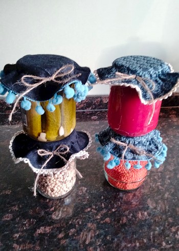 El emeği kot kumaştan kavanoz kapak örtüsü - Görsel 4