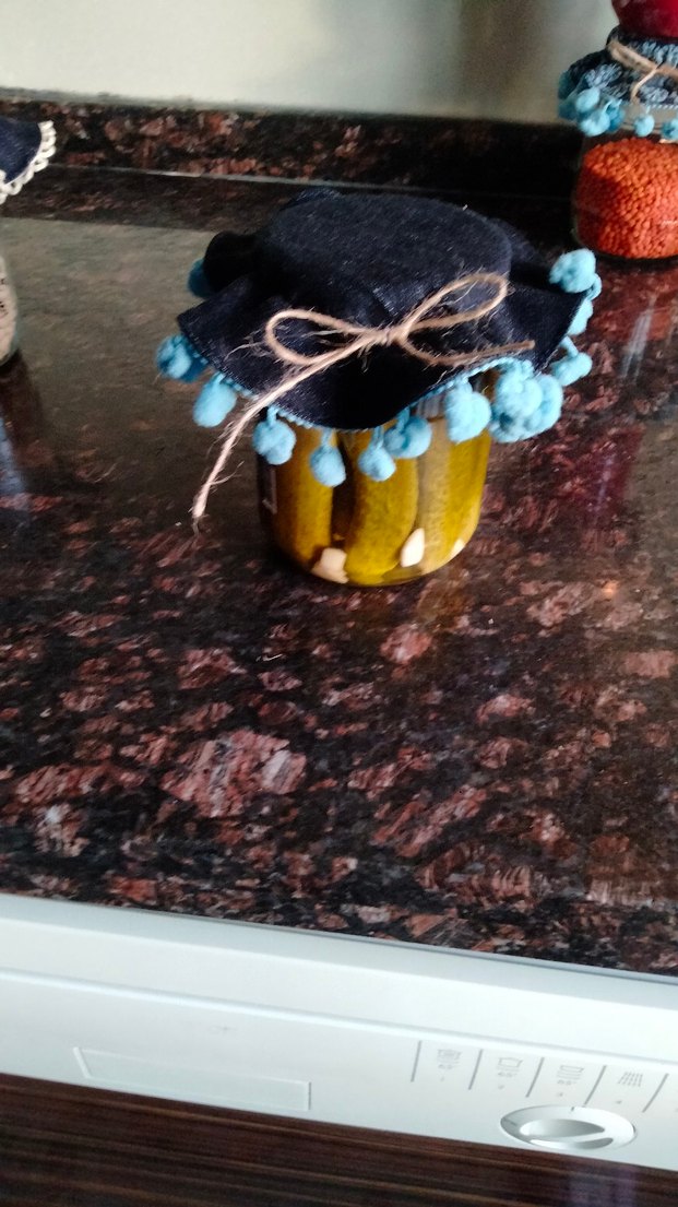 El emeği kot kumaştan kavanoz kapak örtüsü - Görsel 5