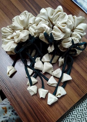 Krem Saten Lastikli Bohem Saç Tokası - Görsel 8