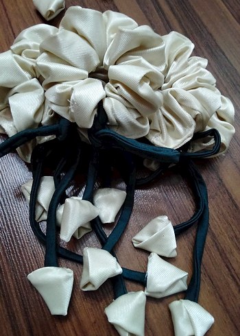 Krem Saten Lastikli Bohem Saç Tokası - Görsel 6