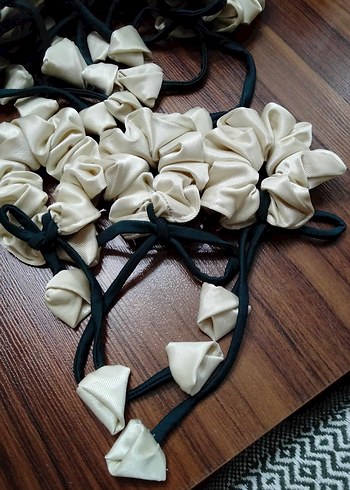 Krem Saten Lastikli Bohem Saç Tokası - Görsel 7