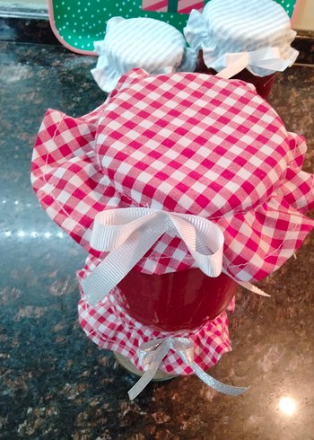 Kırmızı Kareli kavanoz  kapak örtüsü - Görsel 4