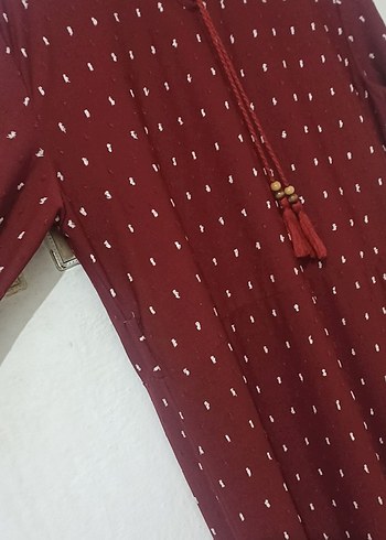 Diğer Bordo Nakışlı Uzun Elbise