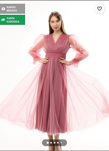 Pembe tül kabarık abiye