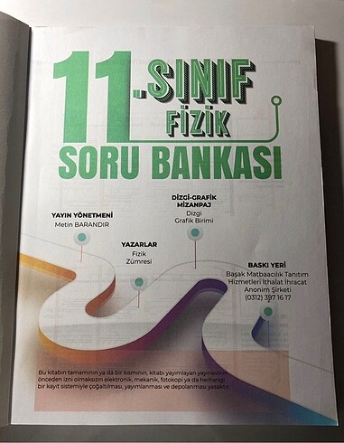 11.sınıf Fizik Efsane yayınları Soru Bankası - Görsel 3