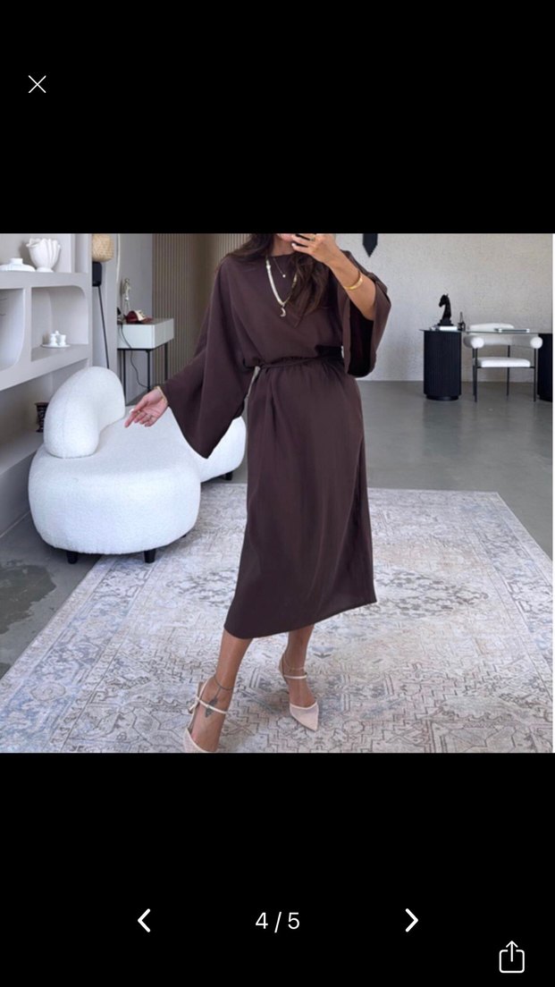 Tensel  salaş bağcıklı Kadın Elbise midi boydur - Görsel 4