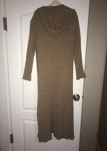 Düğmeli Uzun Kahverengi yün hırka - Görsel 4