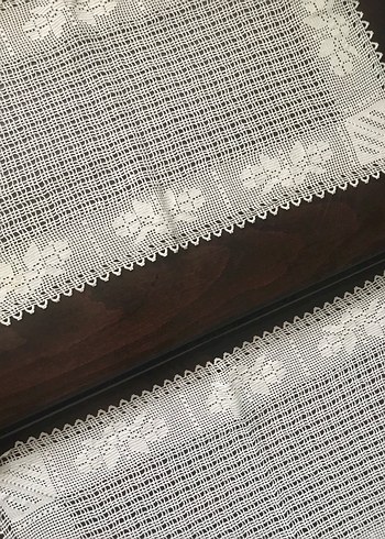 2li El İşi Beyaz Dantel Sehpa Örtüsü - Görsel 3