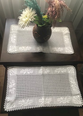 2li El İşi Beyaz Dantel Sehpa Örtüsü - Görsel 8