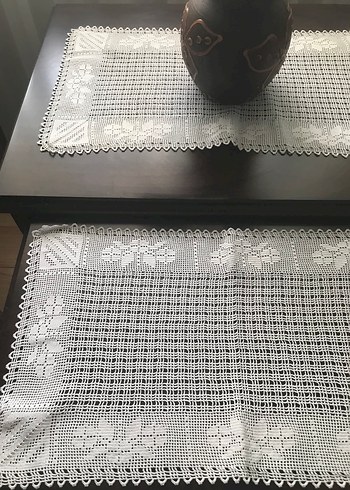 2li El İşi Beyaz Dantel Sehpa Örtüsü - Görsel 2