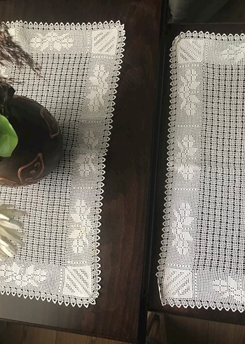 2li El İşi Beyaz Dantel Sehpa Örtüsü - Görsel 7