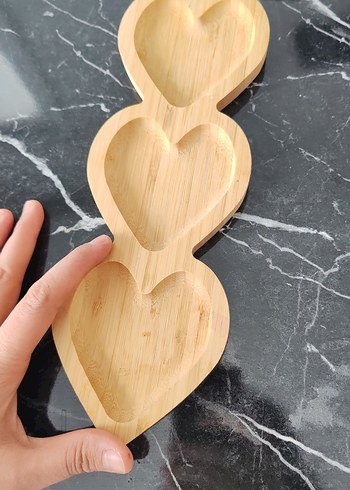 Üçlü Kalp Şekilli Ahşap sunum tabağı - Görsel 2